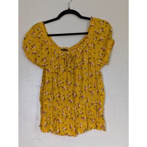 Moa Moa Blouse Juniors Large Bohemian Elastic Waist Cap Sleeve‎ Floral y2k